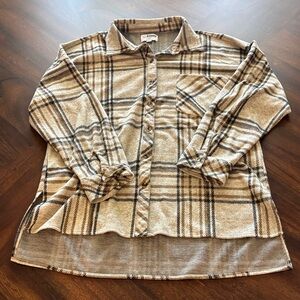 Ci Sono Tan and Black Checkered Button Down Shirt